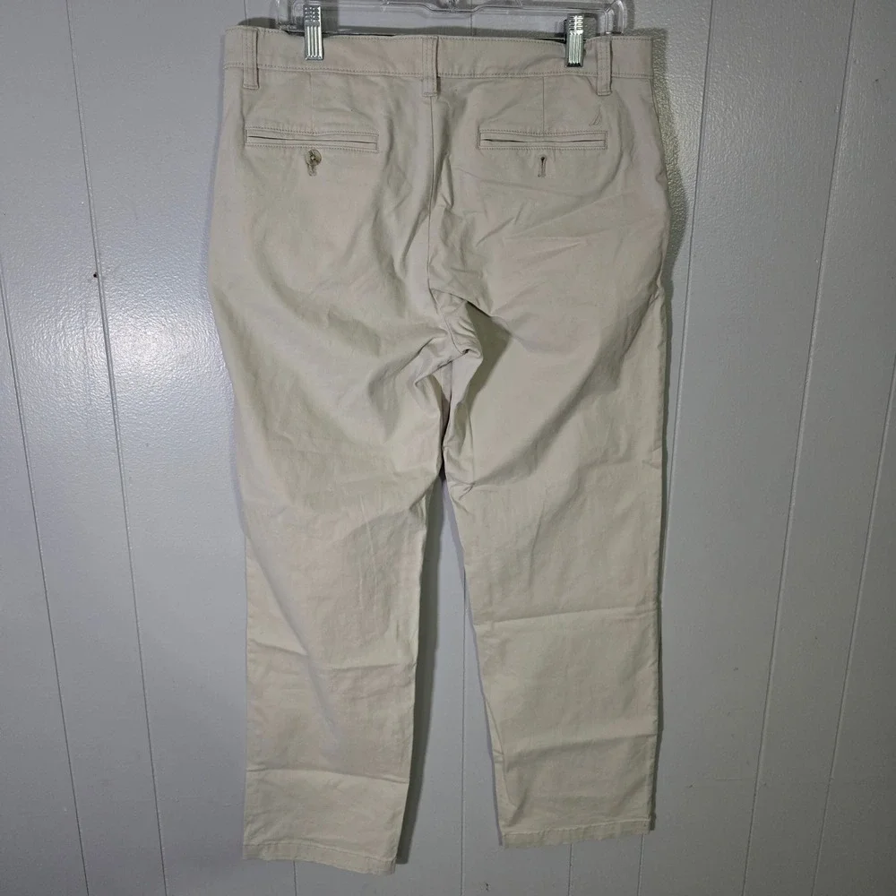 Nautica Mens 32x32 Deck Pant Classic Fit Tan Khaki Chino Trousers Stretch Cotton
